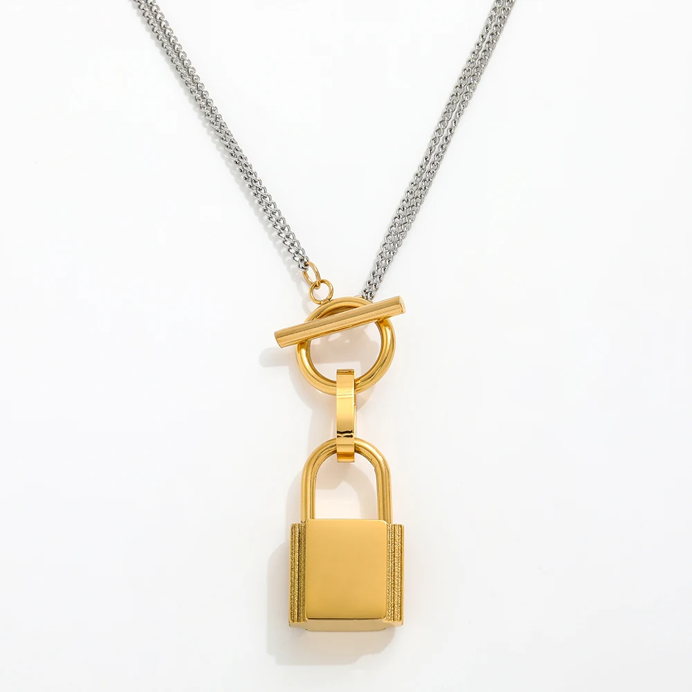 JOOLIM High End Stainless Steel Padlock Pendant Toggle Steel Color Chain Necklace 18K Gold Plated Jewelry Wholesale