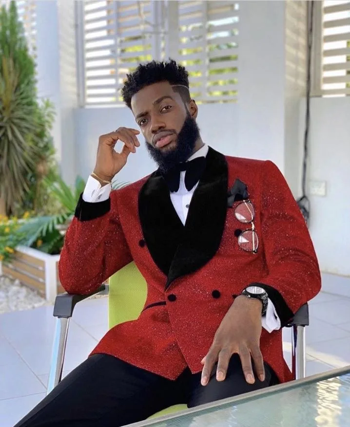 

Luxury Sparkling Red Men Suits Wedding Grooms Tuxedos 2 Pieces Formal Blazer Double Breasted Prom Suits Blzers (Jacket+Pants), Same as picture ,red,black,dark blue