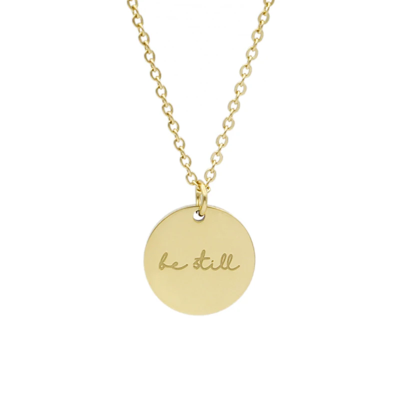 

PSALM 46:10 BE STILL Religious Inspiration Positive Charm Stainless Steel Gold Plated Minimalist Necklace Christian Jewelry Gift