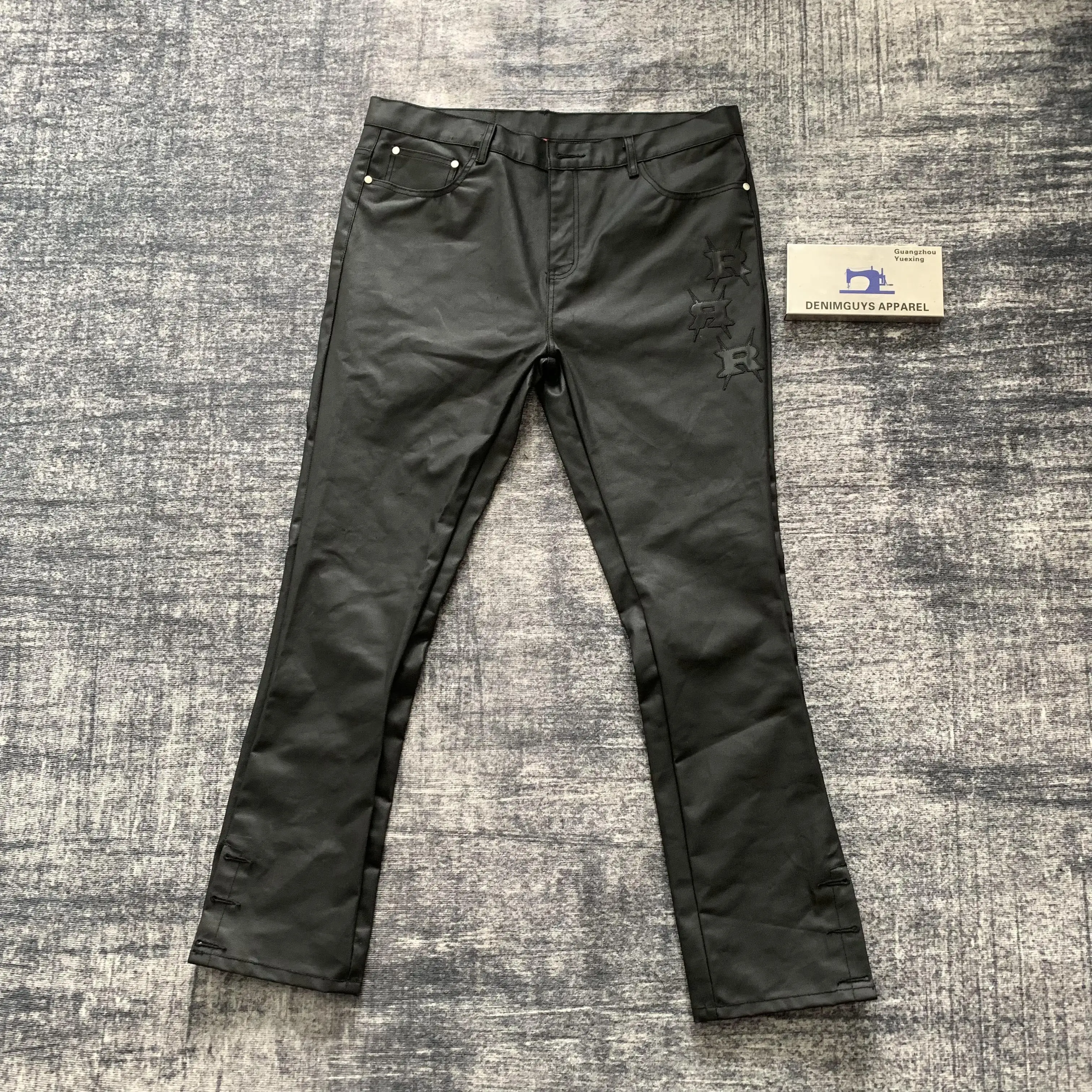 DENIMGUYS Mid Waist 100% Cotton Non Stretch Foil Coated Waxed Denim Jeans Men