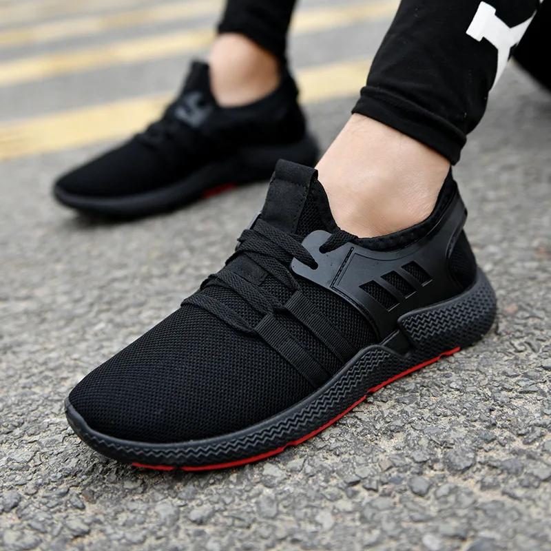 

2020 New Korean version Breathable Lace Up Men Mesh Shoes Fashion Casual No-slip Men Casual Shoes Men Sneakers, Black