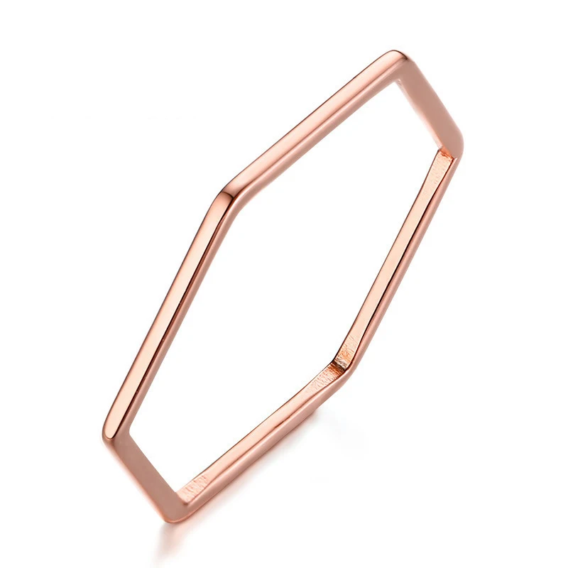 

Simple Jewelry Minimalist Women's Rose Gold Plated Geometric Hexagon Stainless Steel Ring for Women Gifts, Silver color / gold