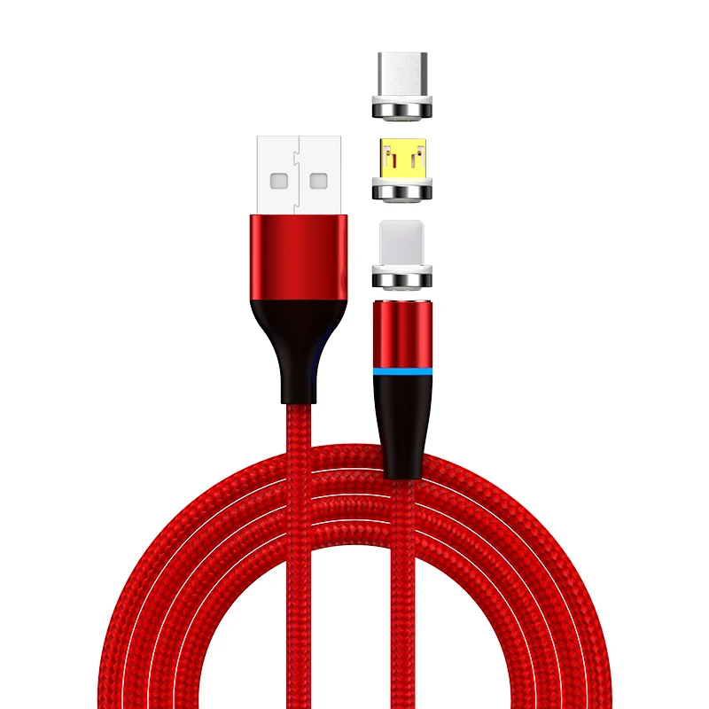 

Phone Accessories 1M 3.1A Braided 3 In 1 Magnetic Usb Cable For Charging, Black and red