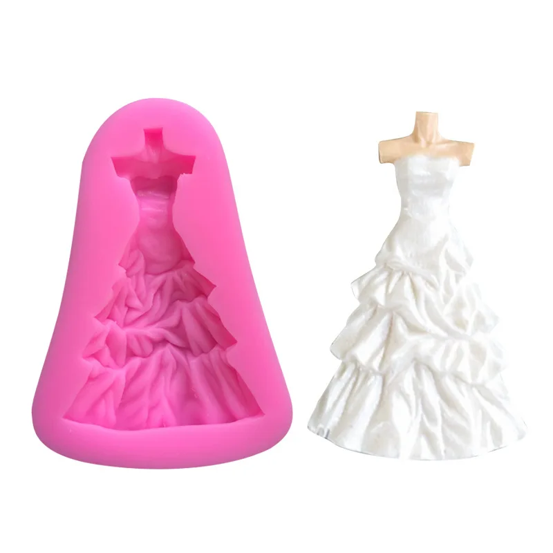 

Wedding Dress Shape Cake Decorating Tools Baking Mold Fondant Silicone Mold, Pink