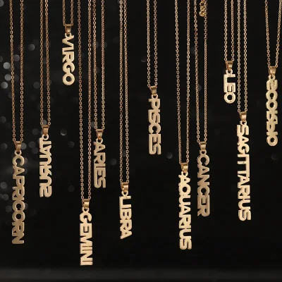 

Gold Silver Plated Non Tarnish Charm Vertical 12 Horoscope Zodiac Pendant Necklace Bling Stainless Steel Jewelry