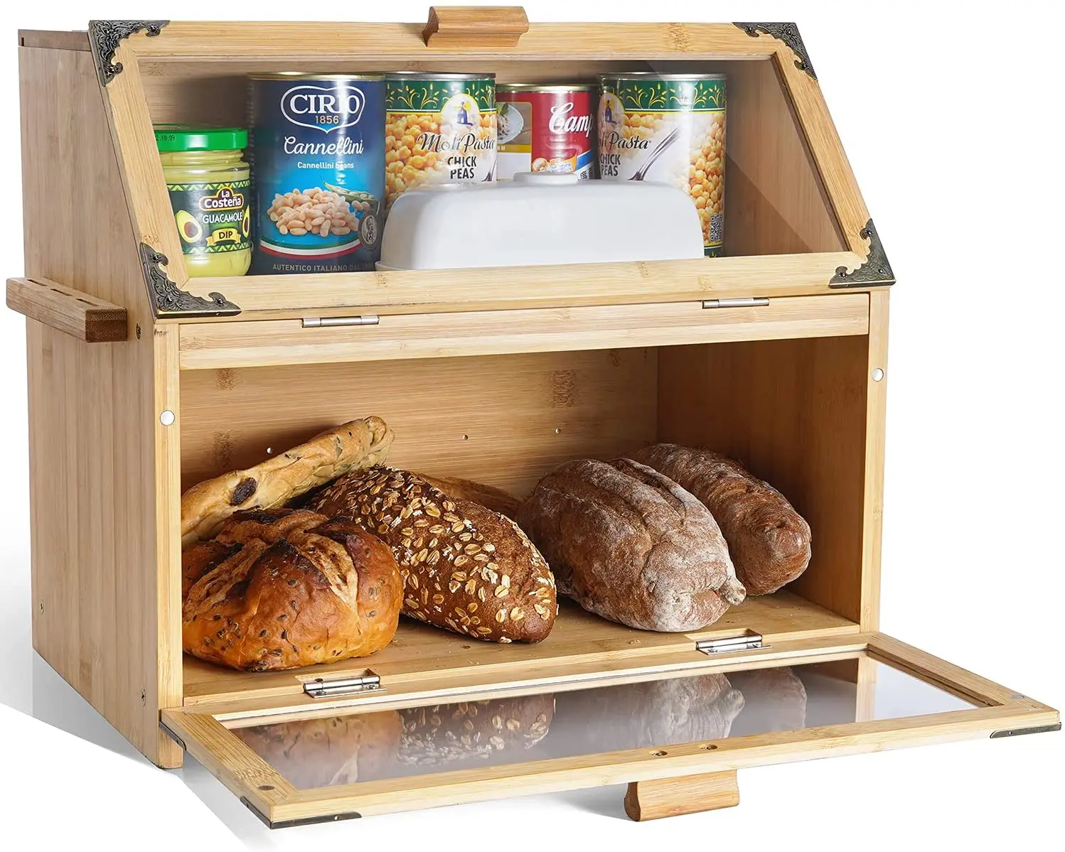 

Bread Box for Kitchen CountertopBamboo Double Layers Large Bread Boxes Panels Food Storage Box for Kitchen Counter Decor