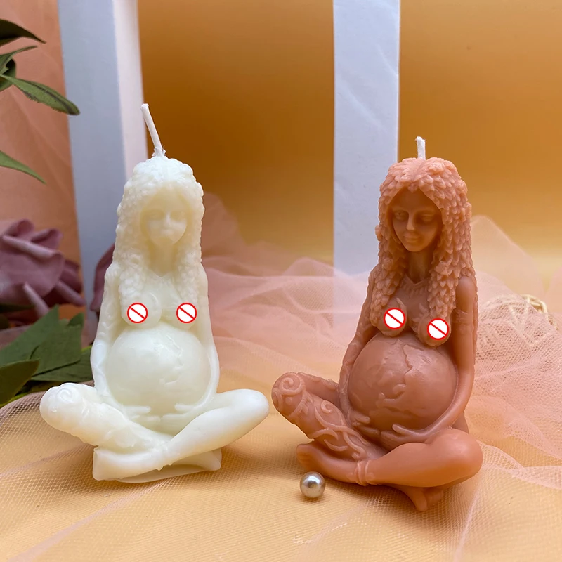 

B-1043 DIY handmade Curved Long Hair Lady Greek Goddness Gaea Mother Earth Resin Silicone Candle Mold, Stocked