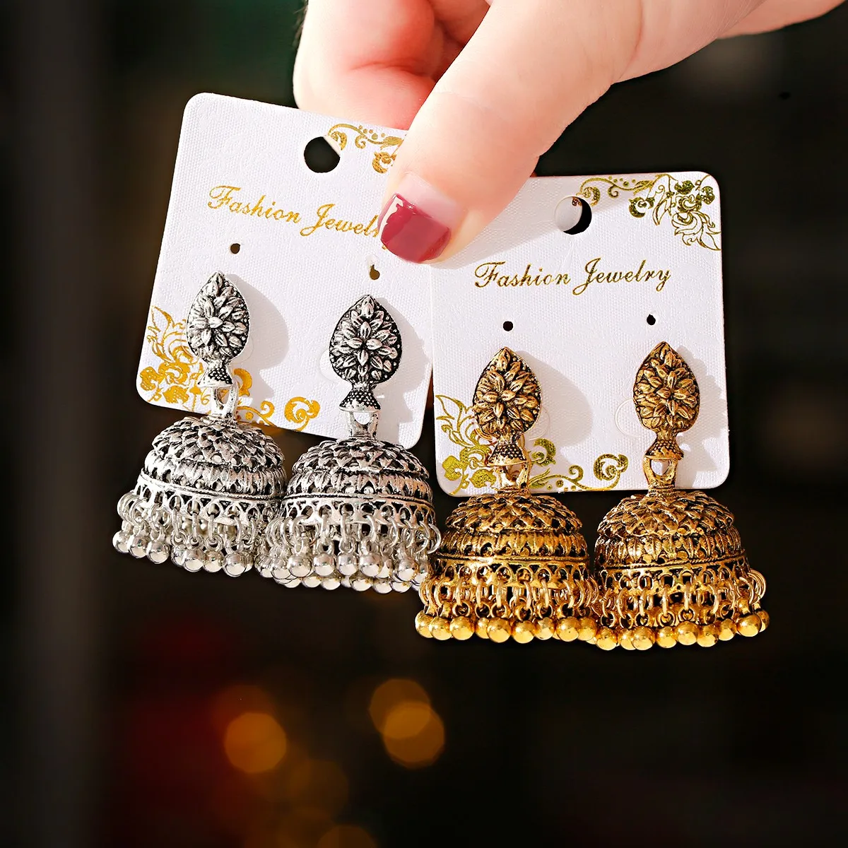 

Indian Bollywood Oxidized Women Water Drop Earrings Juhmka Vintage Ethnic Carved Bell Tassel Dangle Earrings Egypt Gypsy Jewelry, Gold/silver