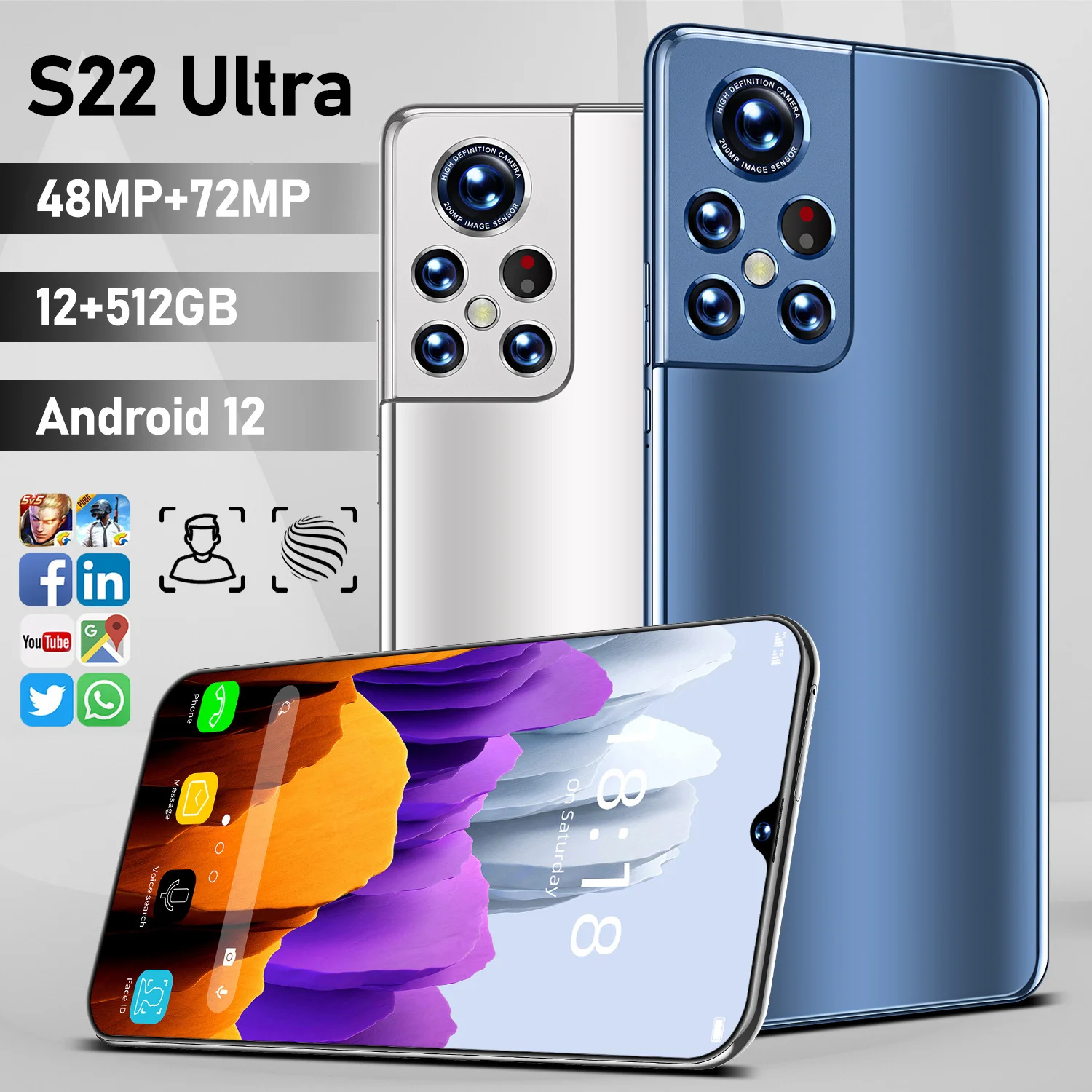 

New S22 Ultra 5g Smartphone 6.7Inch AMOLED Screen Android 10.0 Unlocked Cell Phone