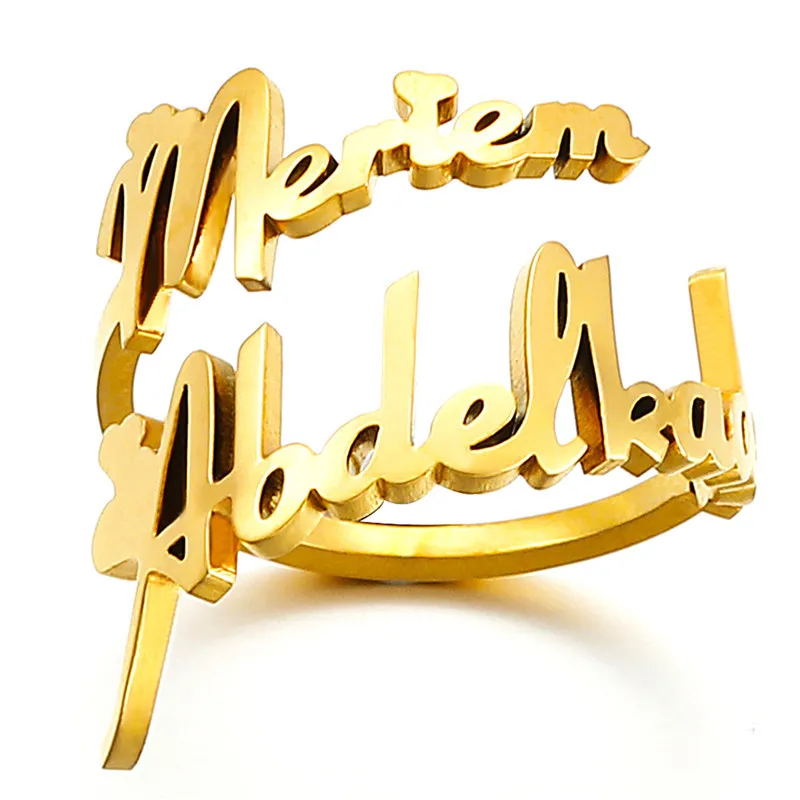 

New Fashion Personalized Gold Nameplate Ring Stainless Steel Unique Customized Letter Ring Bf Style Jewelry For Women And Girls