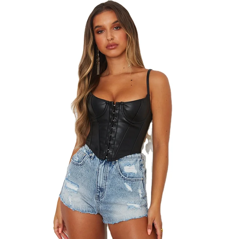 

Fashion Luxury PU Leather Women Sexy Waist Trimmer Vest Top Western European Street Hot Girls Club Slimming Girdles Corset Top