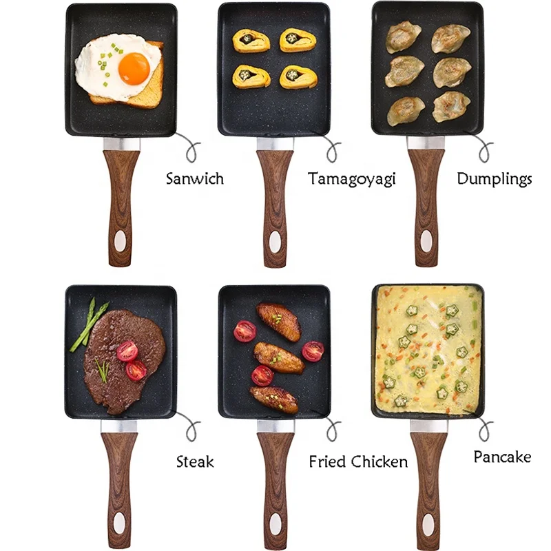 

Omelette Pan Non Stick Tamagoyaki Egg Fry Pan Japanese Steak Cooking Kitchen Flat Square Nonstick Pot Frying Pan, Black