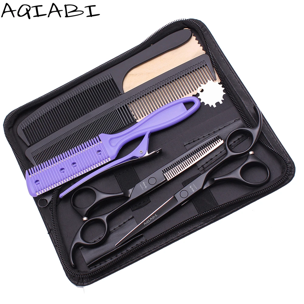 

Thinning Scissors 5.5" 6'' AQIABI Black Hair Cutting Scissors Hairdresser Scissors Professional A1008, Black color