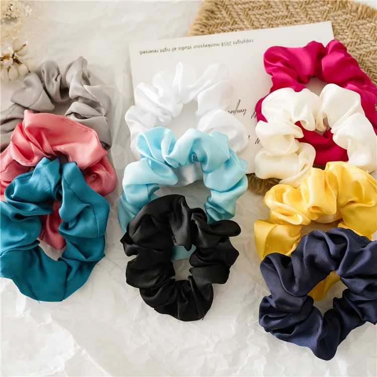 

Wholesale Hot Selling Scrunchies Hair Bands Small Solid Color Satin Fabric Hair Accessories For Girls