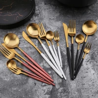 

Wholesale high quality 4 piece cutlery set sanding polishing gold black cutlery set dinnerware fork and knife set