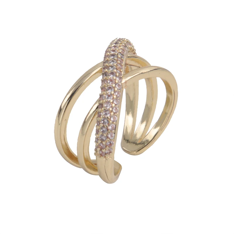 

Copper Gold-Plated Silver Micro-Inlaid Zirconium Diamond Ring Irregular Winding Ring, Picture shows