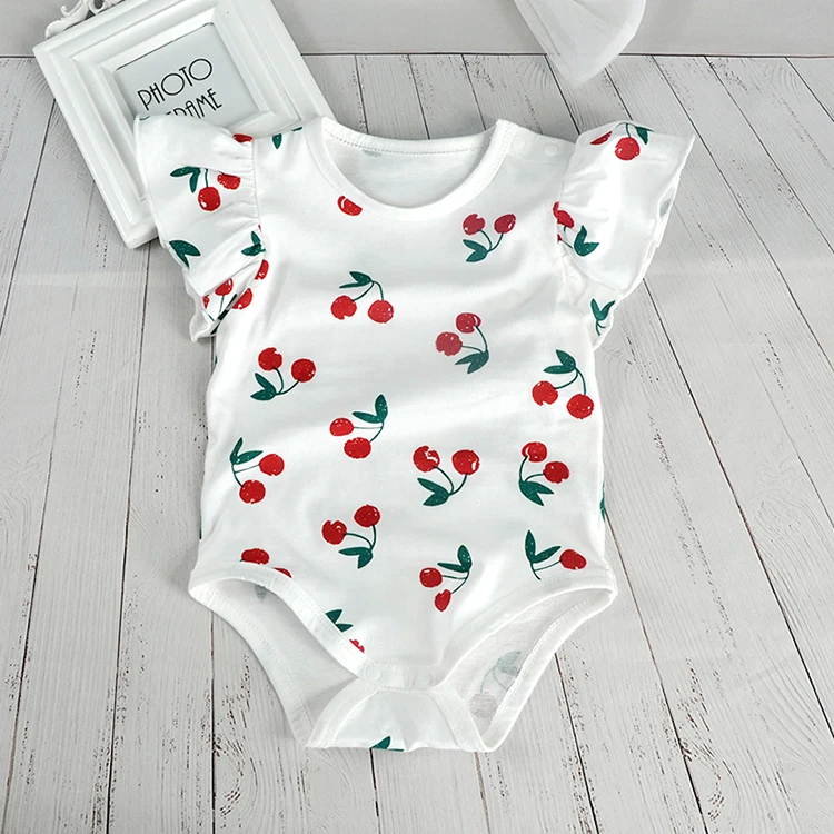 

Printed Short-Sleeve Organic Cotton Newborn Baby Girl Romper Breathable Baby Clothes Infant Toddler Bodysuit Baby Onesie, Pink / white