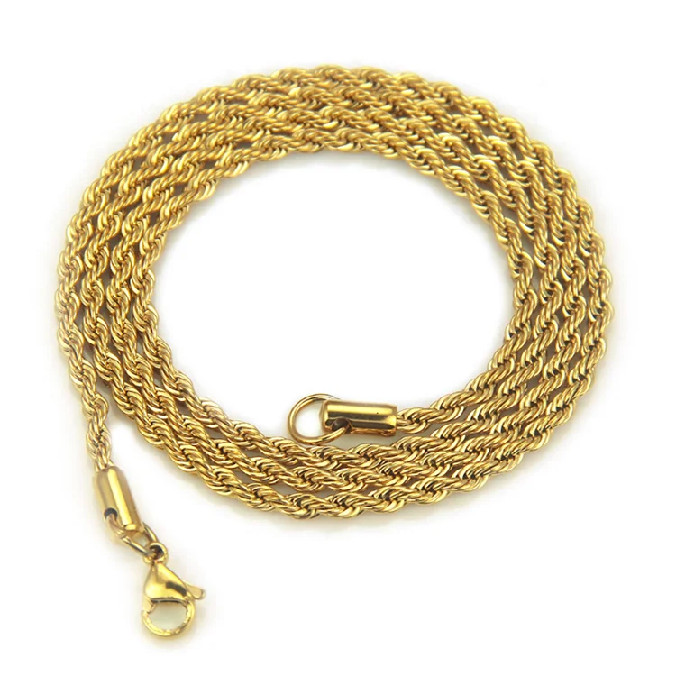 

3mm Solid Polishing Gold Plated Stainless Steel Rope Chain 2021 Jewelry Necklace, Gold/silver