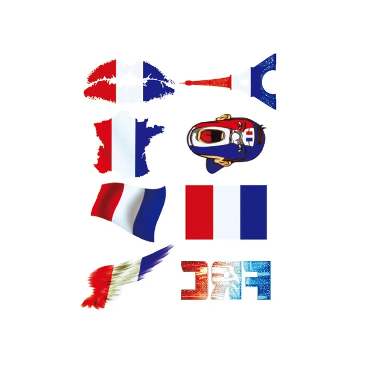 

Ex-factory price hot sale national French flag face temporary tattoo stickers, Cmyk
