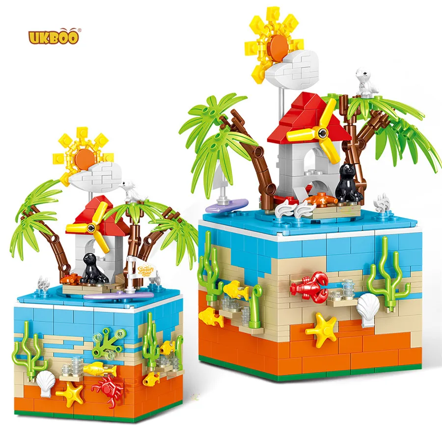 

UKBOO Free Shipping 425PCS Warm Summer Music Box Tree Decoration Building Blocks Bricks Toys DIY Model for Girl Xmas Gifts