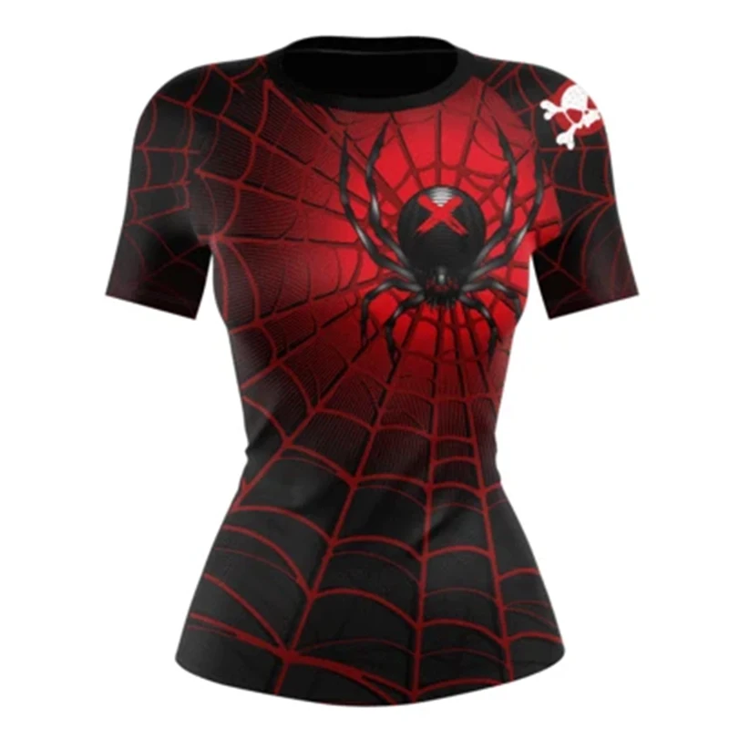 

Women Custom design Spider MMA Rashguards Fitness Tee Ninjia Jitsu Turtle Printed Tshirt, Black/red