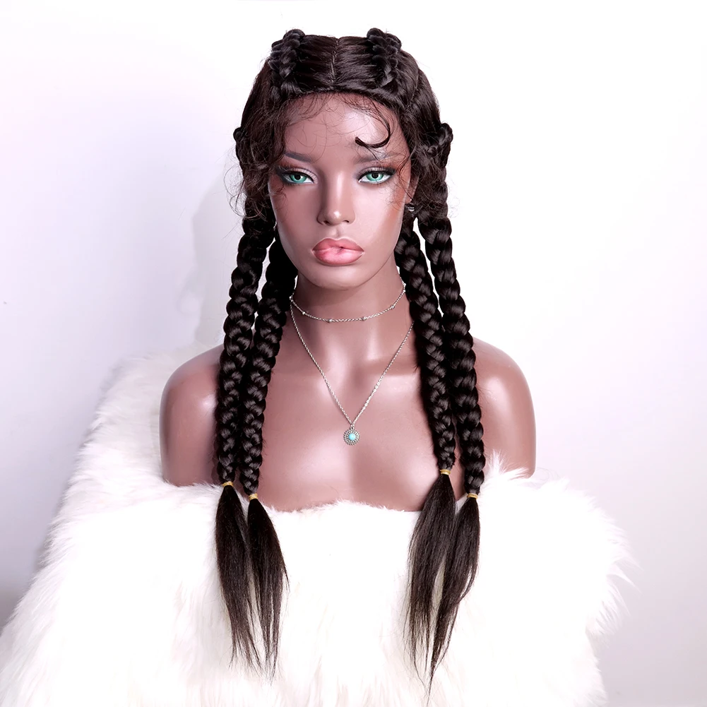 

Black Double Four Braided Wigs Cornrow Braids Synthetic No Lace Wigs with Baby HairHeat Resistant Hair Colorful Lace Wig