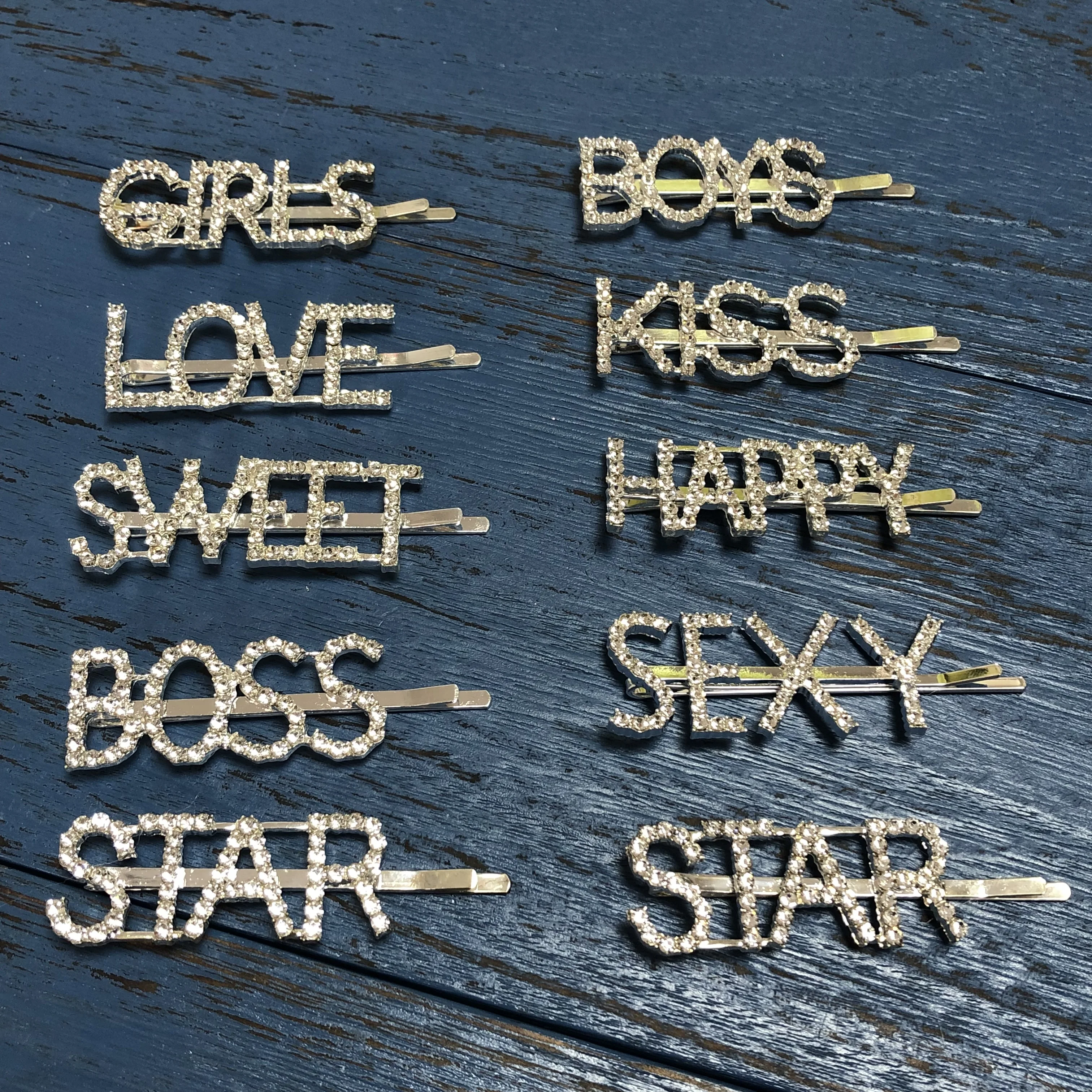 

May Fashion custom name Hair Pins hairclips, Silver