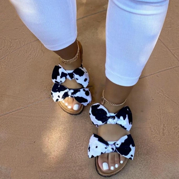 

Plus size 2021 summer new sandals women slippers double bow sandals slippers Leopard Print