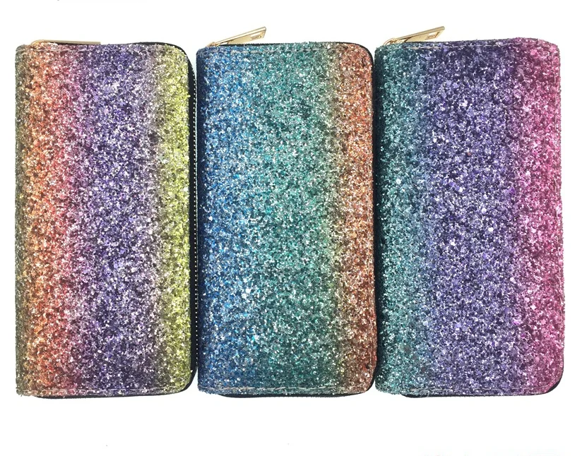 

2021 new spot hot European and American trend glit rainbow Ms. Fashion Long Wallet