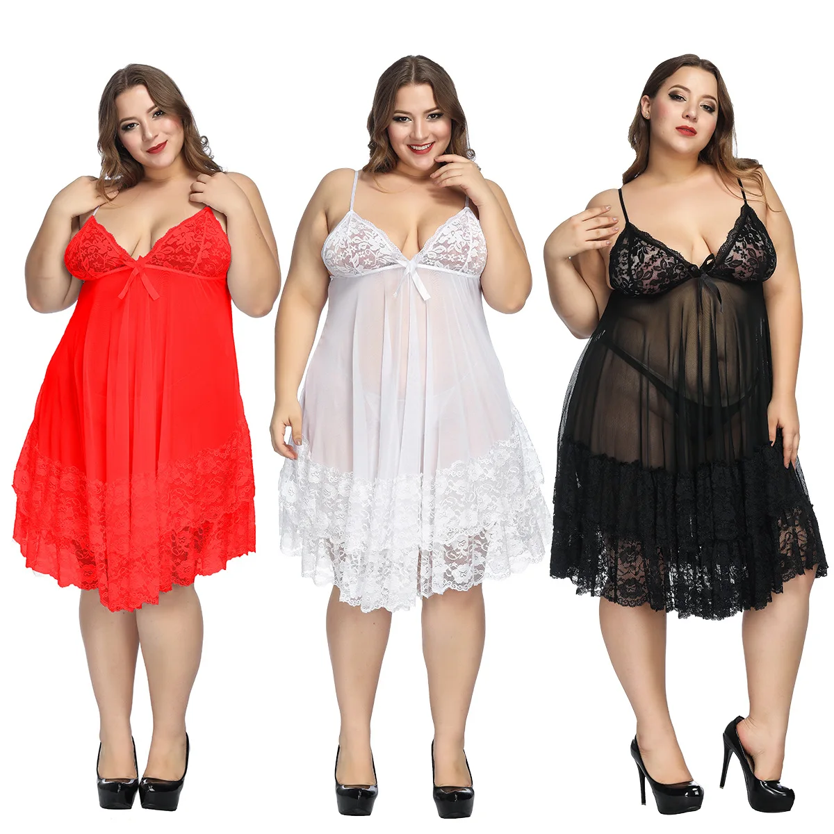 

Wholesale Fashion Sexy Suspender Nightdress Skirt Fat Mm Plus Size Women Pajamas Sleepwear, Red, black, white