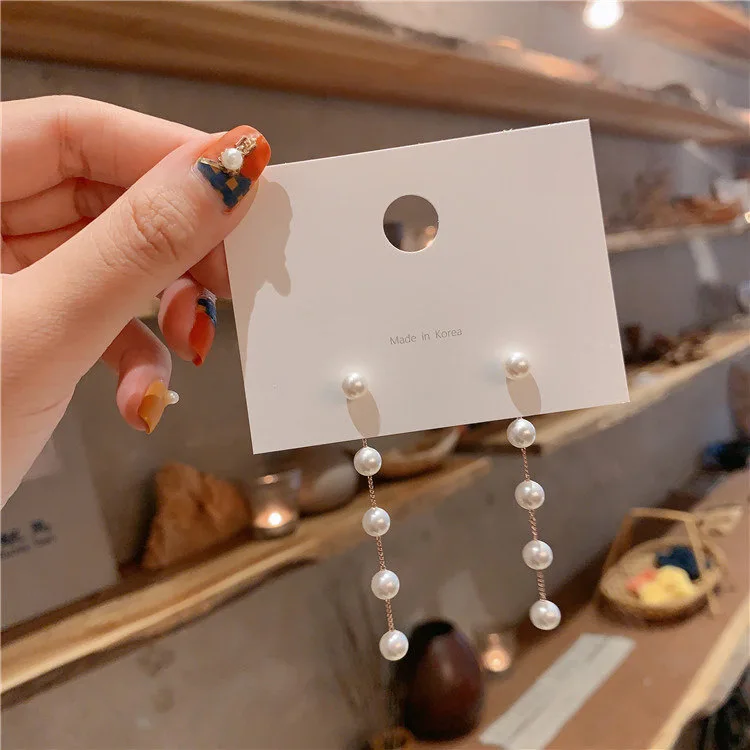 

Hot Sale Pearl Tassel Earrings Rear-mounted Pearl Earrings Long Drop Earrings for Women Girls Jewelry Wholesale, Gold-plated