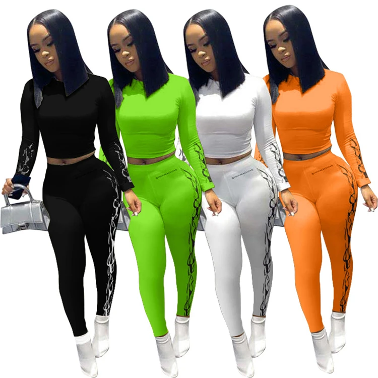 

D94375 plus size fall clothing women printed plus size set