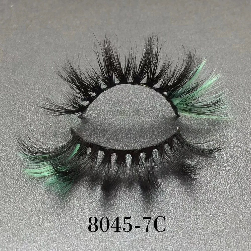 

8045-7C 20mm color strip lashes mink eyelash enhancer lashes3d wholesale vendor 25mm pink lash boxes custom logo print logo