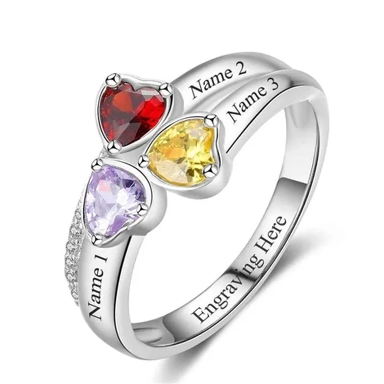 

Engraving Name 925 Sterling Silver Heart Mothers Rings 3 Simulated Birthstones Girlfriend Meaningful Anniversary Rings