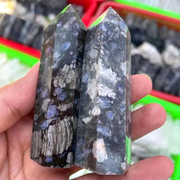 

Jialin Jewelry Wholesale polished natural crystal stones blue quartz crystal glaucophane point color fluorite column, Stone