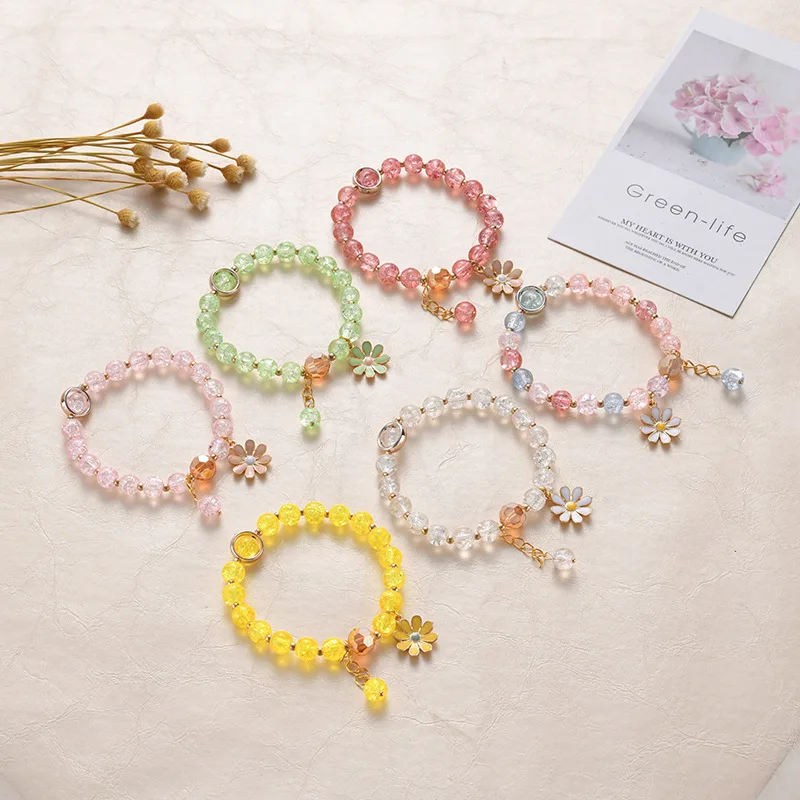 

Daisy  Chain Charm Bracelets Coloured Glaze Pearl Ceram Bead Bracelet for Women Girls Lover Gift, As shown in picture