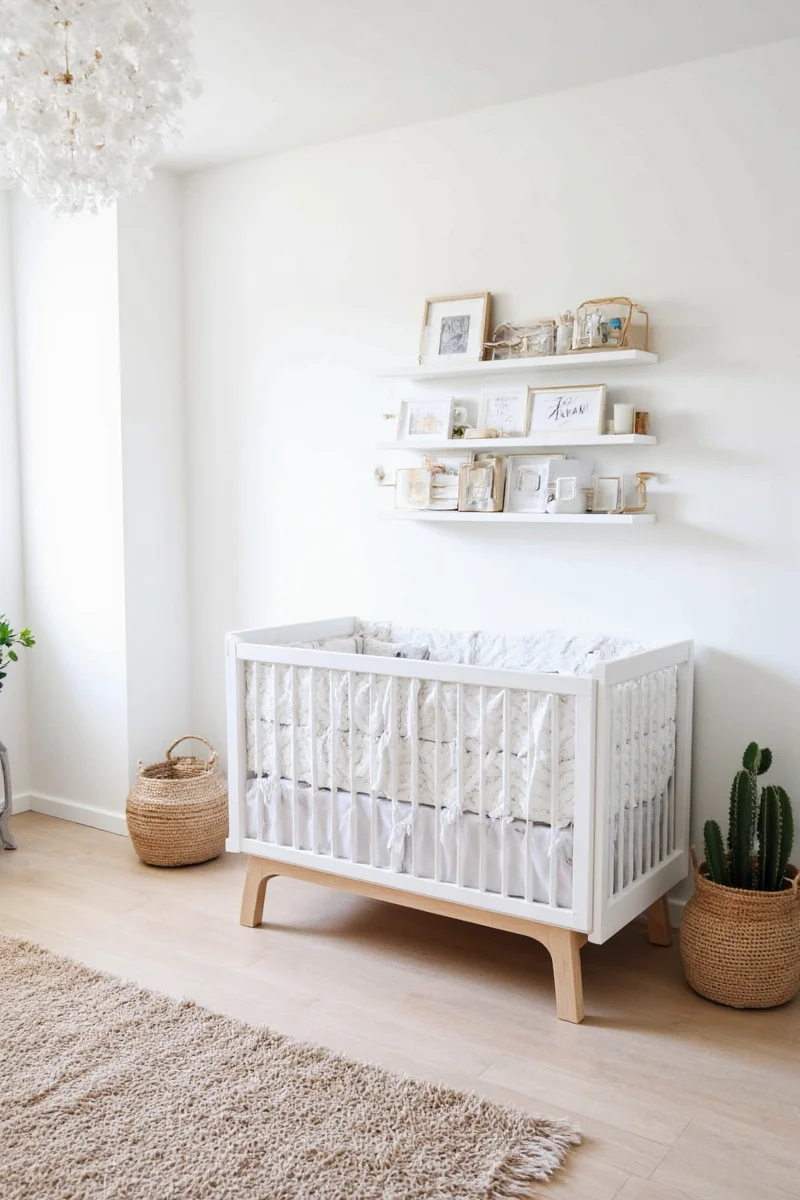Sustainable nursery with bamboo crib and organic cotton bedding