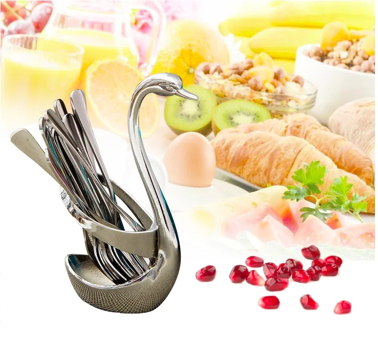 

Creative cute swan design stainless steel cutlery set premium decoration Korean set with fruit fork and spoon