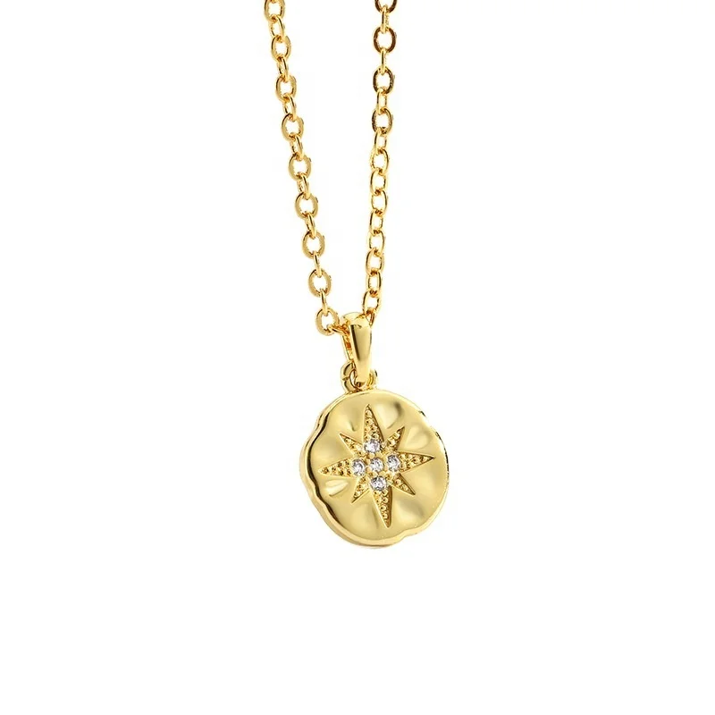 

Amazon Hot Selling Six-pointed Star Pendant Necklace With Zircon Retro Star Gold Vintage Alloy Statement Necklace