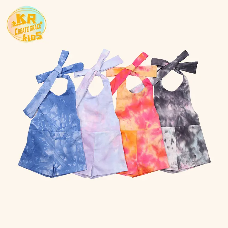 

2021 New Design Summer Clothing Sets Tie Dye Denim Fabric Children's Clothing Baby Girls' Rompers