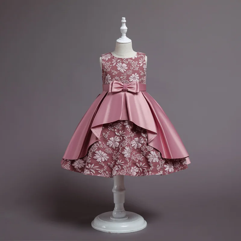 

MQATZ New Fashion Luxury Satin Flower Girls Party Ball Gown Kids Wedding Elegant Dress SD002, White.wine red.green,pink