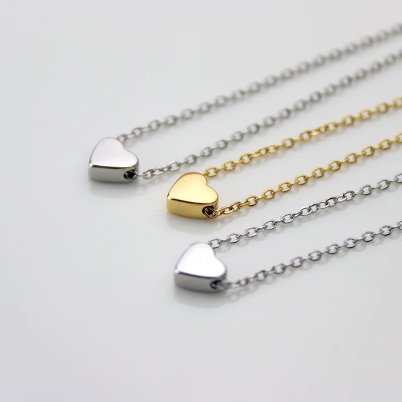 

2Pcs Low MOQ Wholesale Cast Stainless Steel Silver And Gold Color Heart Shaped Blank Pendant Necklace