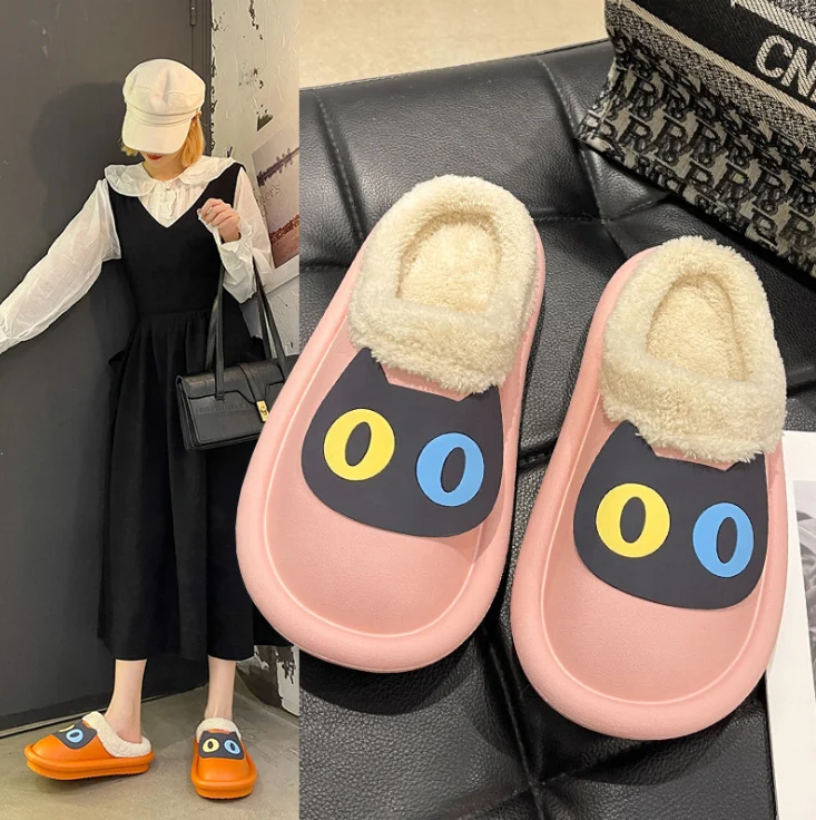 

Leslides Winter Warm Fluffy Men Shoes Waterproof Women Non-Slip Couple Cotton Fleece Furry House Slides Slippers for Ladies, Orange,pink,green, yellow,black,grey