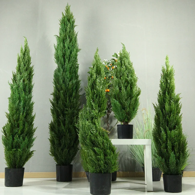 

PZ004 Wholesale Artificial Uv Resistant Potted Artificial ball topiary spiral Potted Cypress Cedar Plant