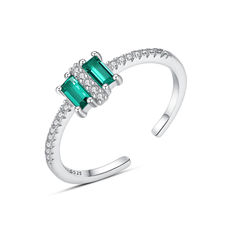 

CZCITY Party Daily Style Perfect Sterling Silver Gemstone with 3A Cubic Zircon Resizable Emerald Ring for Woman