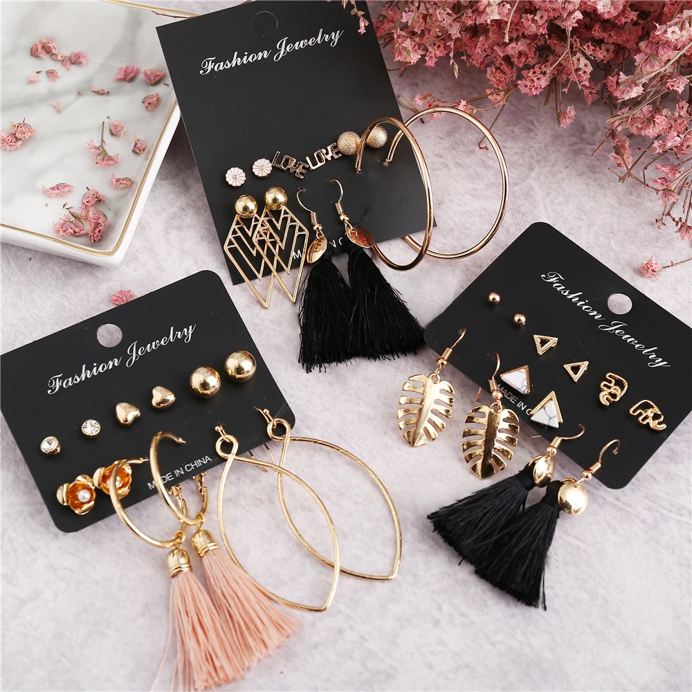 

Vintage Geometric Tassel Dangle Earrings For Women Gold Color Leaf Heart Flower Statement Drop Earring Brincos Jewelry NEW, Gold color, see picture in details