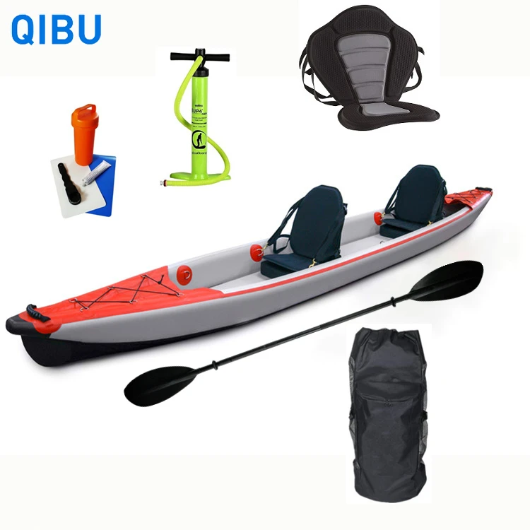 

Qibu PHT-08 New design Fishing Canoe Full Drop Stitch Double Seater Inflatable Fishing Tandem Kayak, Red, green, yellow, blue ,customize