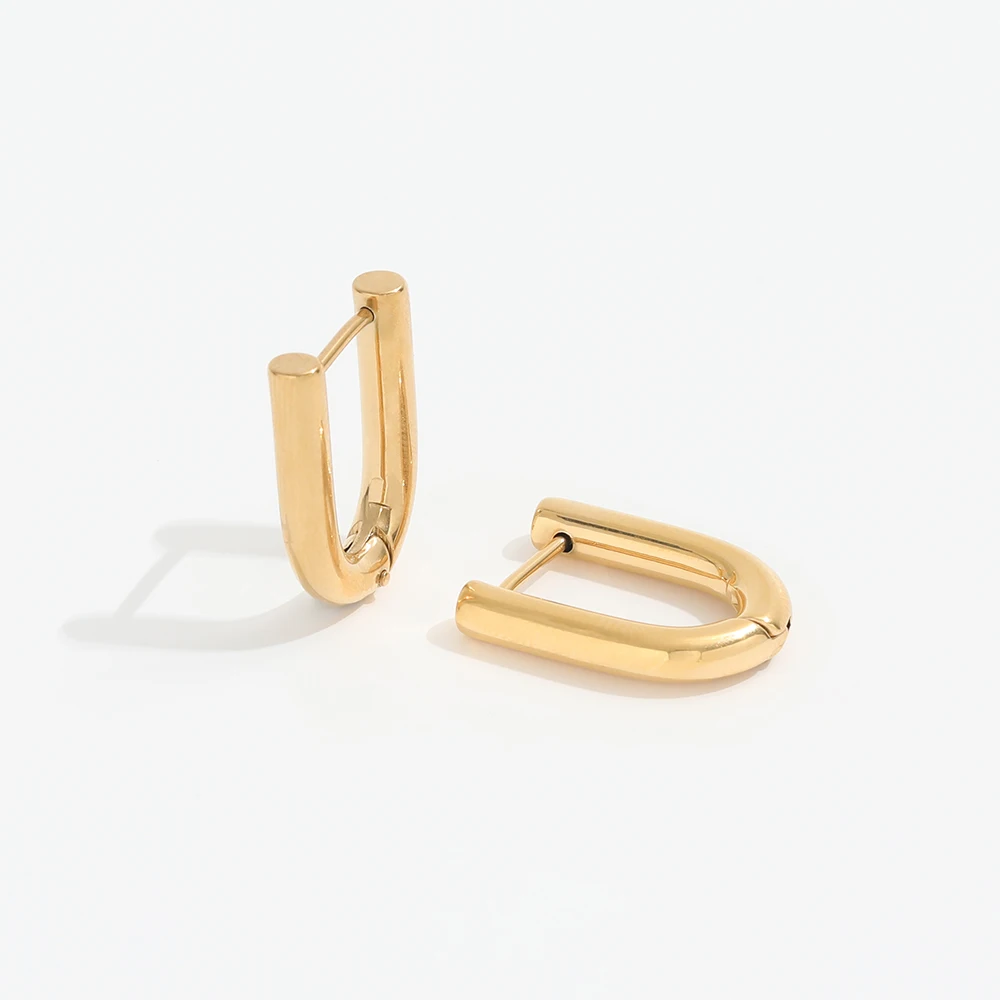 Simple 18k PVD Gold Plated U Shape Stainless Steel Hoop Earrings for Women