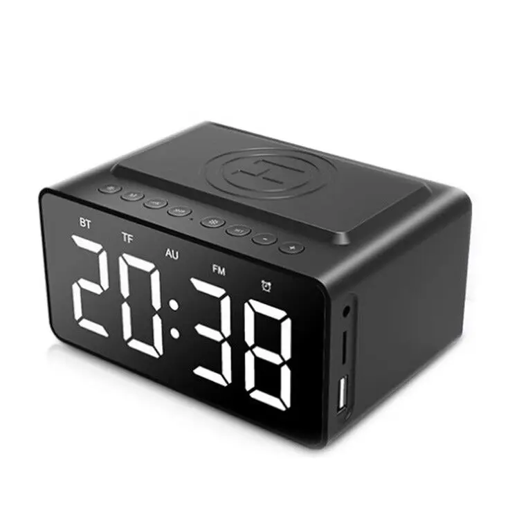 

Modern design digital led alarm clock with wireless charger Household Bluetooths speaker clock Desktop mirror led clock