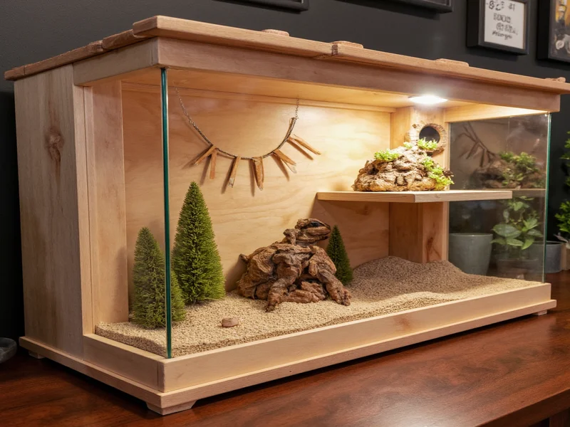 DIY wooden bearded dragon enclosure with basking platform